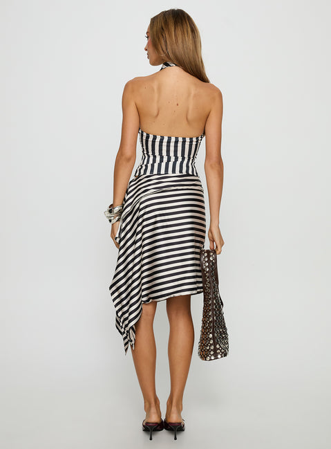 back view of model wearing Princess Polly Allure Midi Skirt Noir Stripe Midi Skirts Skirts 