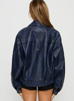 Jaxton Faux Leather Jacket Navy