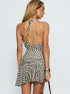 Starshooter Halter Plunge Mini Dress Green Stripe