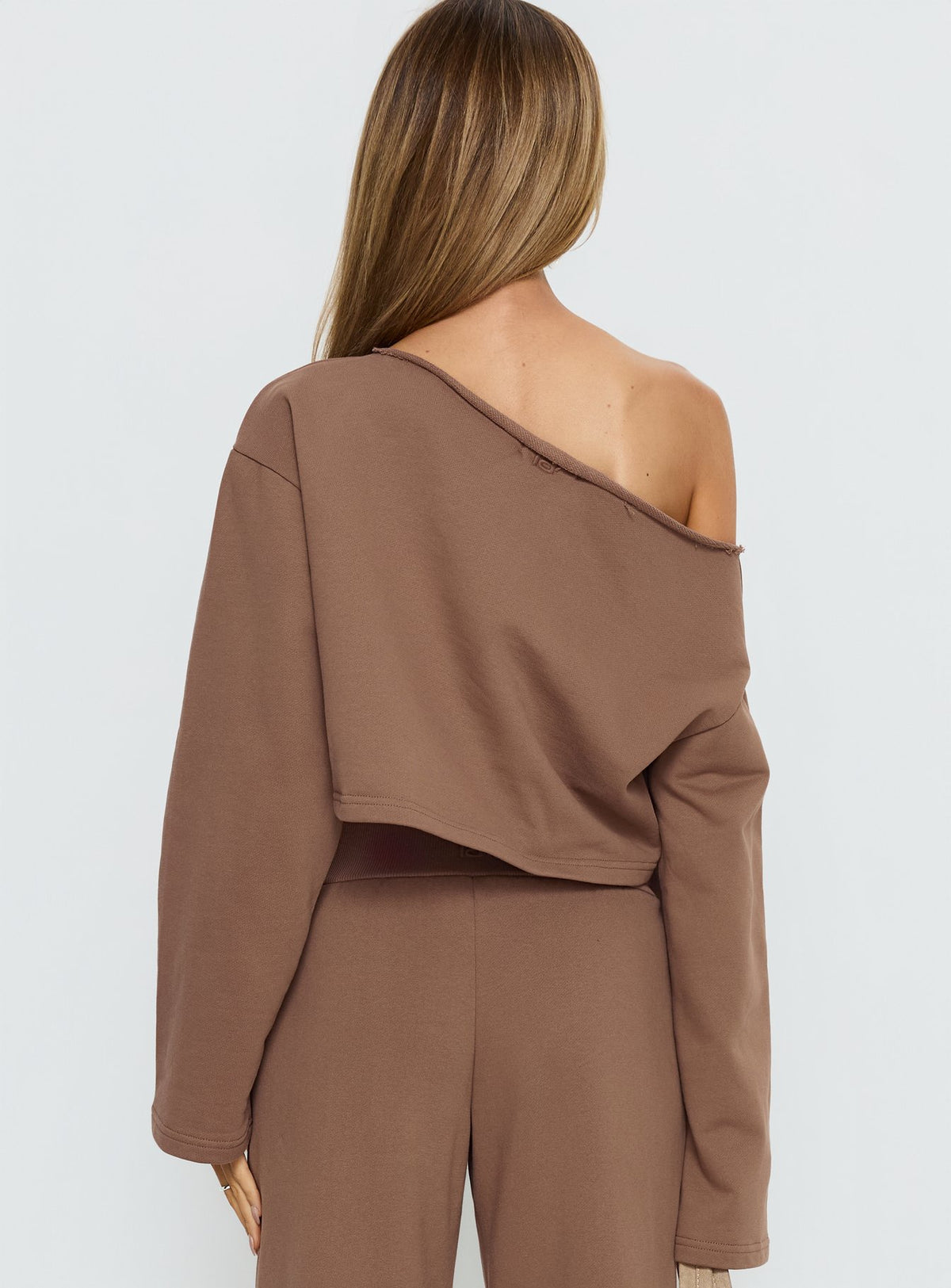Retreat Raw Edge Off Shoulder Jumper Cocoa cropped Jumpers 