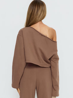 Retreat Raw Edge Off Shoulder Jumper Cocoa cropped Jumpers 