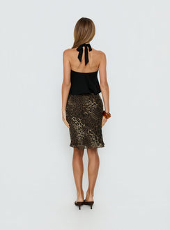 back view of model wearing Princess Polly Anatola Midi Skirt Leopard Skirts 