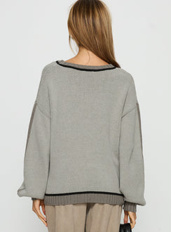 back view of model wearing Princess Polly Star Track Graphic Jumper Grey Longline Jumpers Jumpers 