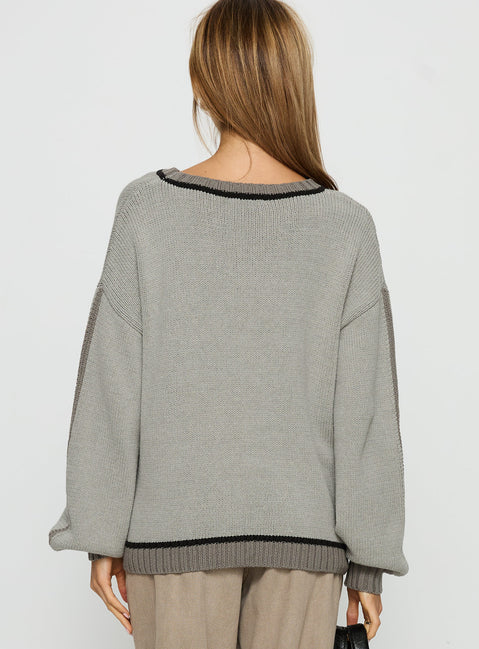 back view of model wearing Princess Polly Star Track Graphic Jumper Grey Longline Jumpers Jumpers 