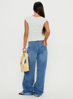 back view of model wearing Princess Polly Jacobie Mid Rise Wide Leg Jeans Mid Blue Wash Mid Rise Jeans Jeans 