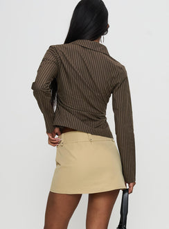 back view of model wearing Princess Polly Caitlan Mini Skirt Beige Mini Skirts Skirts 
