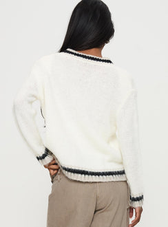 back view of model wearing Princess Polly Federation V Neck Knit Sweater White Longline Jumpers Jumpers 