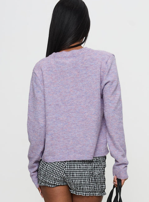 back view of model wearing Princess Polly Denmark Cardigan Lilac Cropped Jumpers Jumpers 