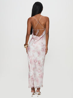 back view of model wearing Princess Polly Kalyssa Maxi Dress Multi Floral Cowl Neck 