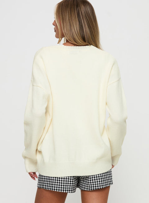 back view of model wearing Princess Polly Living Is Easy Knit Sweater White Longline Jumpers Jumpers 