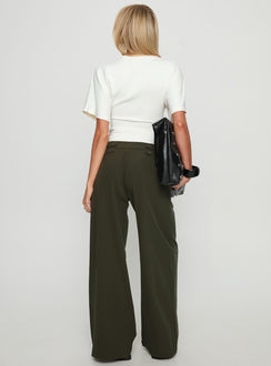 back view of model wearing Princess Polly Jette Tailored Buckle Pant Green Pinstripe High Rise Pants Pants 