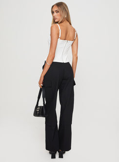 back view of model wearing Princess Polly Raider Low Waist Cargo Pant Black High Rise Pants Pants 