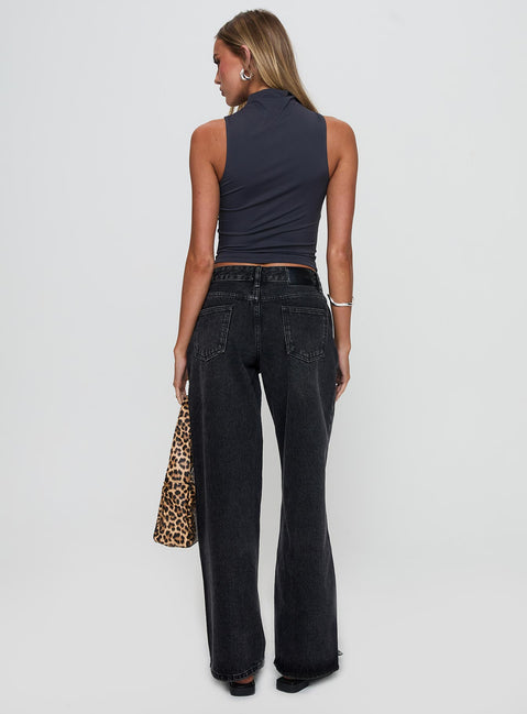 Serenitia Mid Rise Relaxed Jeans Washed Black Mid Rise Jeans Jeans 