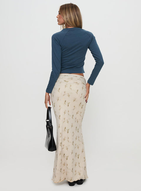 back view of model wearing Princess Polly Aliceyn Ruched Maxi Skirt Multi Floral Maxi Skirts Skirts 
