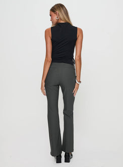 back view of model wearing Princess Polly Everyday Flared Pants Slate Grey High Rise Pants Pants 