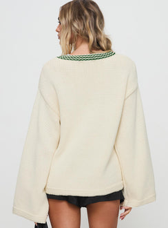 back view of model wearing Princess Polly Old Sport Knit Sweater Multi Longline Jumpers Jumpers 