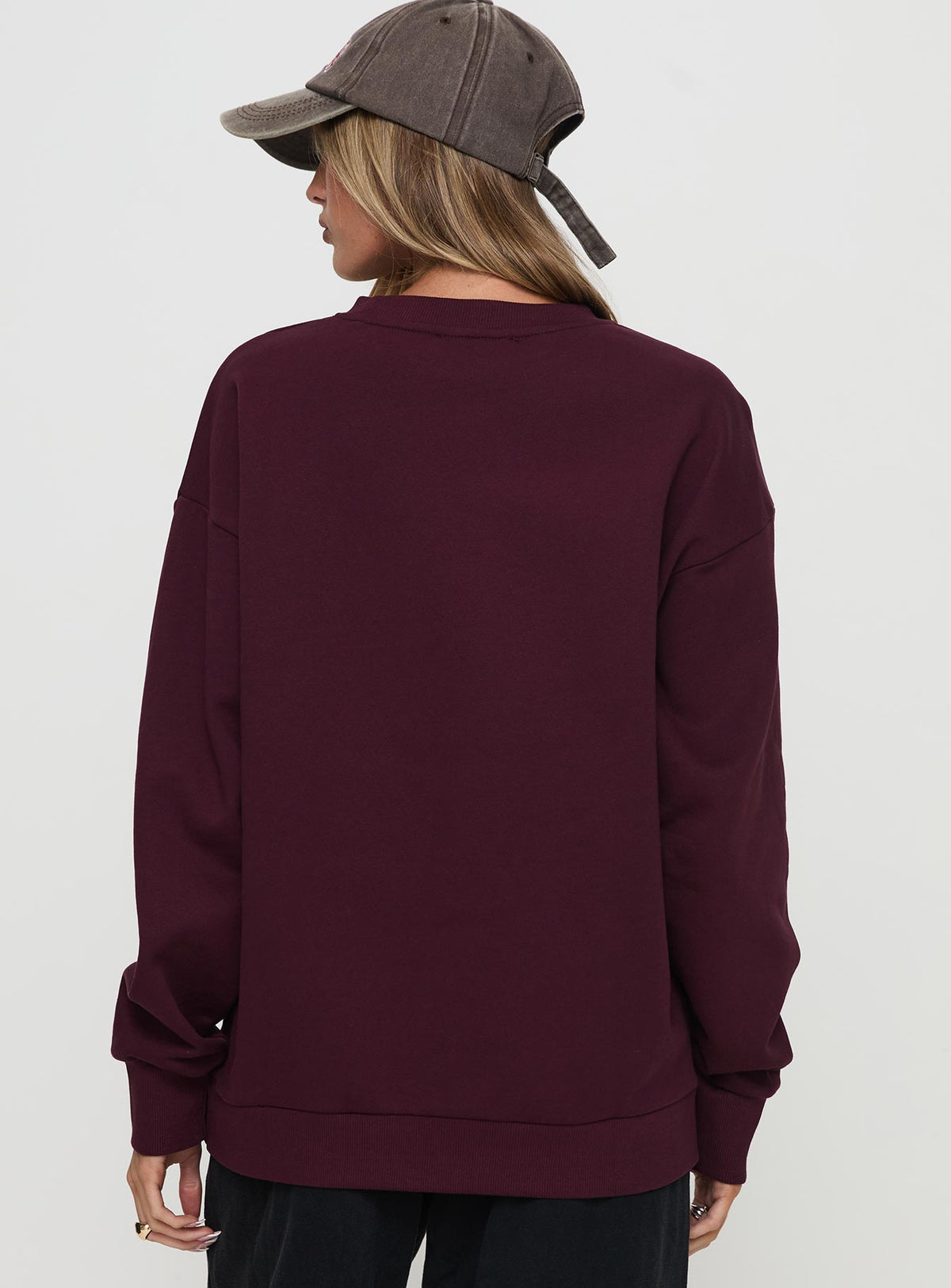 product Princess Polly All Day Crewneck Sweatshirt Wine Longline Jumpers Jumpers 