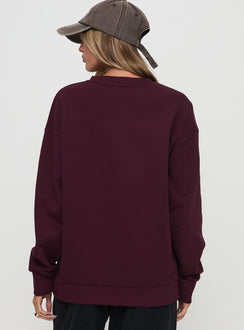 product Princess Polly All Day Crewneck Sweatshirt Wine Longline Jumpers Jumpers 