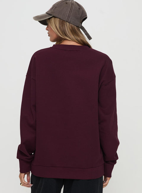 product Princess Polly All Day Crewneck Sweatshirt Wine Longline Jumpers Jumpers 