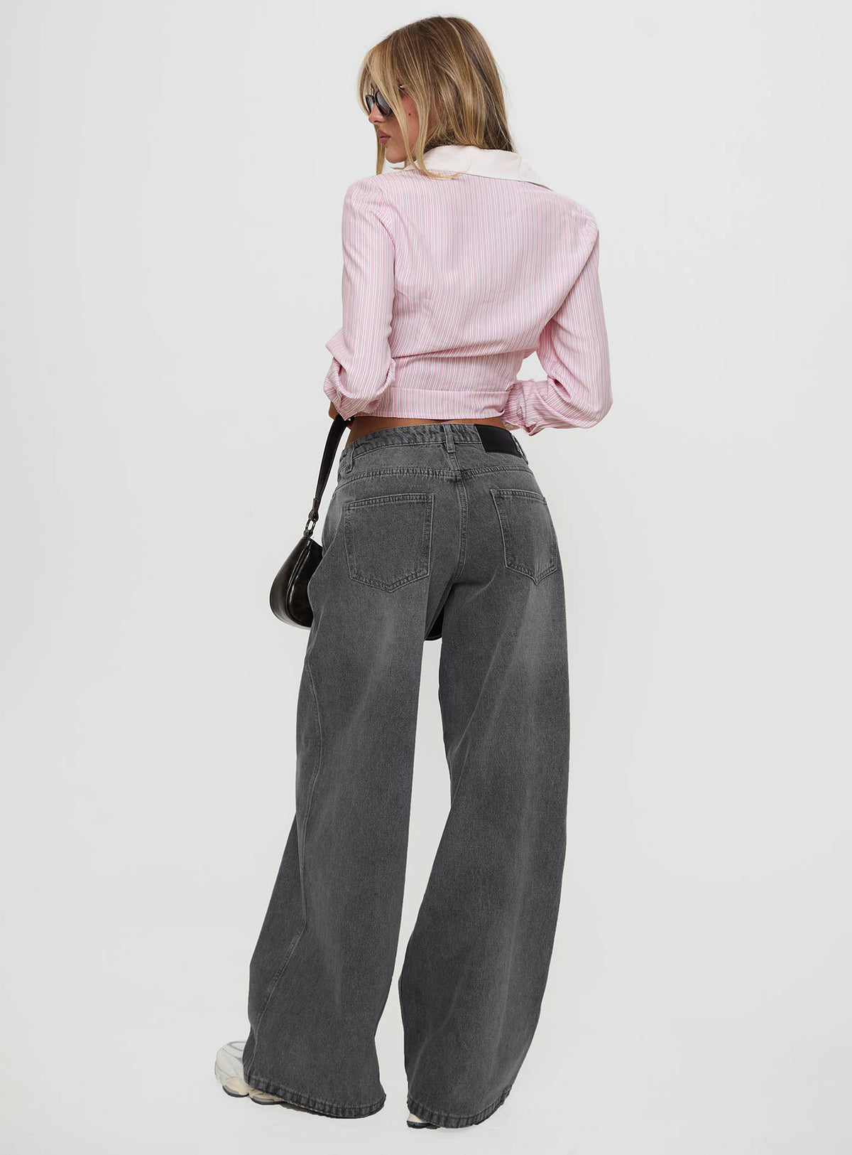 Ramos Low Rise Wide Leg Denim Jeans Grey Wash