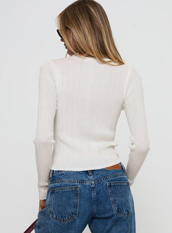 back view of model wearing Princess Polly Cowrie Long Sleeve Button Up Top White Full Sleeves Crew Neck 
