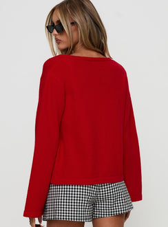 back view of model wearing Princess Polly Norine Tie Up Knit Sweater Red Cropped Jumpers Jumpers 