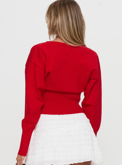 back view of model wearing Princess Polly Wistfully Knit Cardigan Red Jumpers 