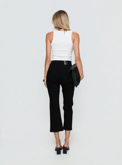 back view of model wearing Princess Polly Cindee High Rise Cropped Jeans Jet Black High Rise Jeans Jeans 