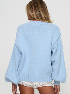 back view of model wearing Princess Polly Edern Cardigan Blue cropped Jumpers 
