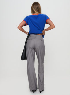 back view of model wearing Princess Polly Expertise Low Rise Pleat Pant Grey High Rise Pants Pants 