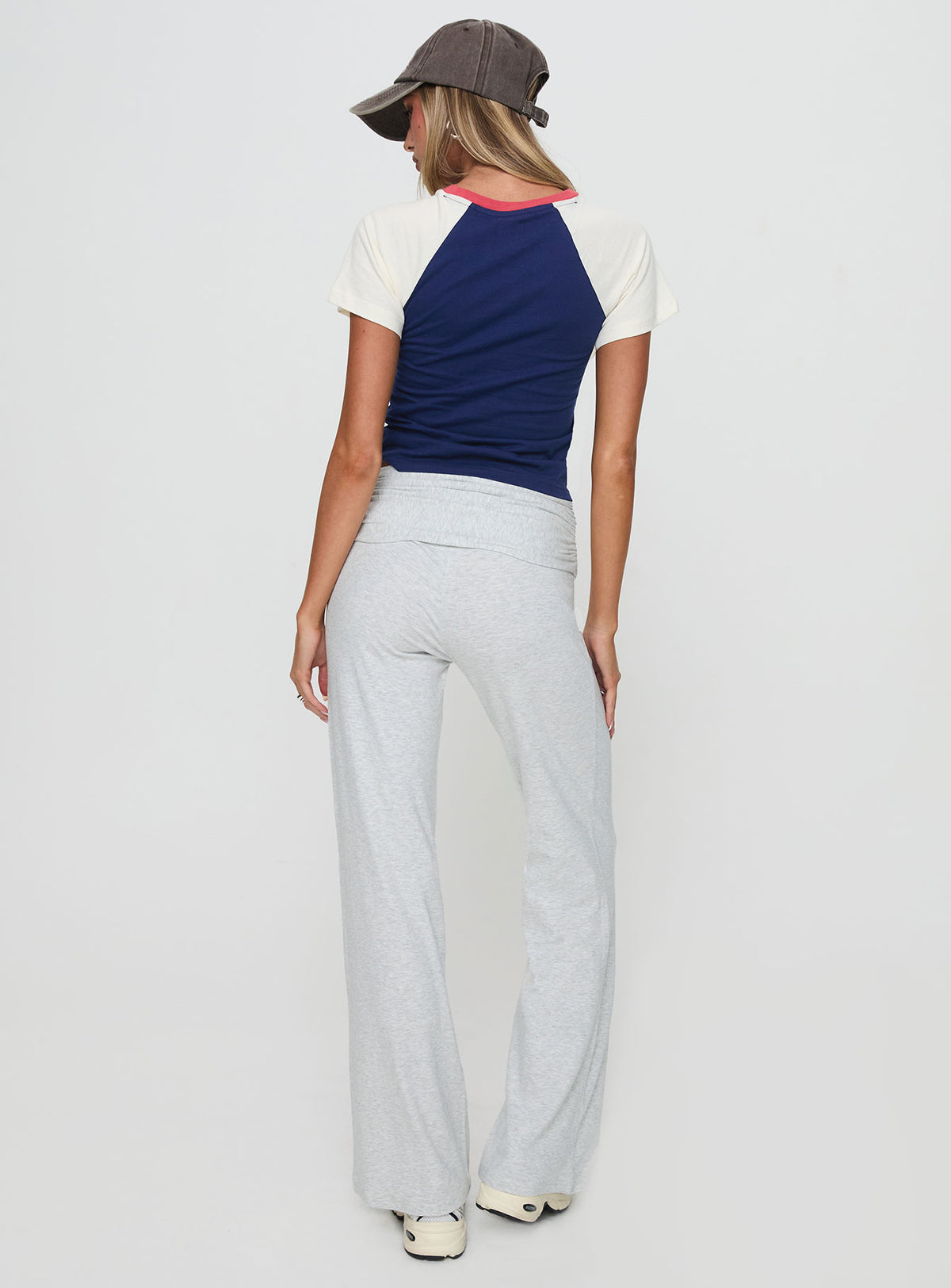 back view of model wearing Princess Polly Aire Ruched Pants Grey High Rise Pants Pants 