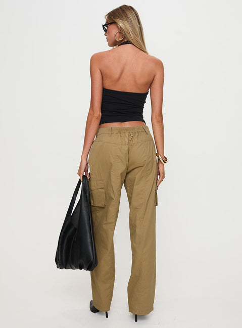 back view of model wearing Princess Polly Major General Cargo Pant Taupe Low Rise Pants Pants 