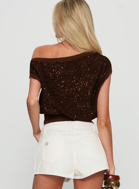 Marysa Sequin Knit Blouson Top Brown