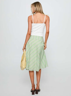 back view of model wearing Princess Polly Vettie Midi Skirt Green Multi Midi Skirts Skirts 