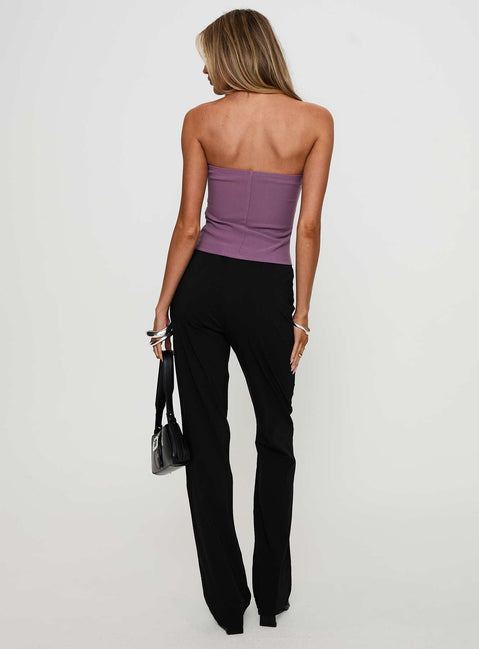 back view of model wearing Princess Polly Quotation Diamante Flare Pants Black Low Rise Pants Pants 