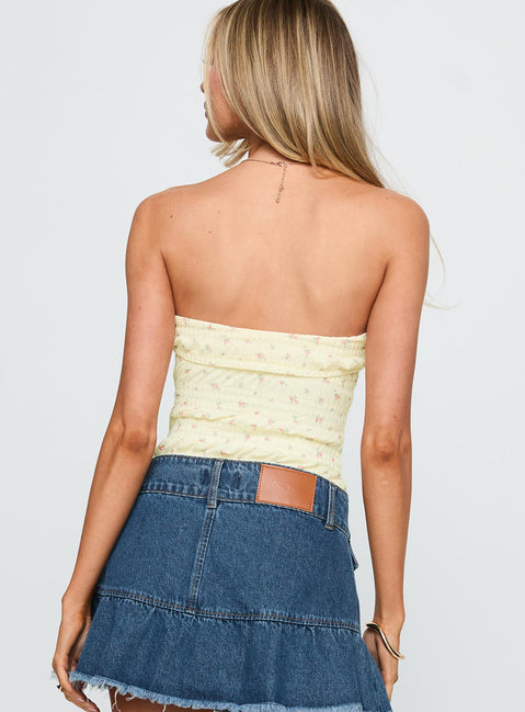 back view of model wearing Princess Polly Majorette Strapless Bodysuit Cream Sleeveless Bodysuit 