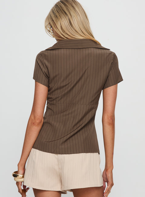 Life Begins Short Sleeve Top Brown Stripe
