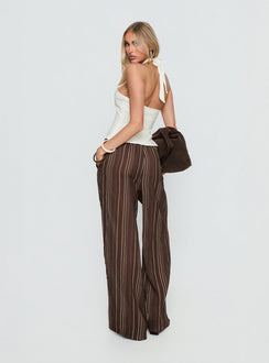 back view of model wearing Princess Polly Parklea Pants Brown Multi High Rise Pants Pants 