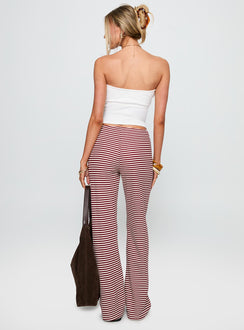 back view of model wearing Princess Polly Next To Me Lounge Pant Red / White Stripe Low Rise Pants Pants 