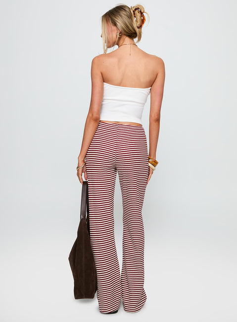 back view of model wearing Princess Polly Next To Me Lounge Pant Red / White Stripe Low Rise Pants Pants 
