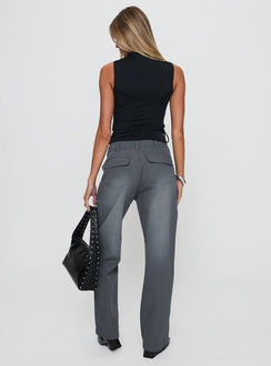 back view of model wearing Princess Polly Workwear Pant Petrol High Rise Pants Pants 