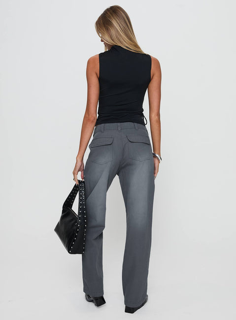back view of model wearing Princess Polly Workwear Pant Petrol High Rise Pants Pants 