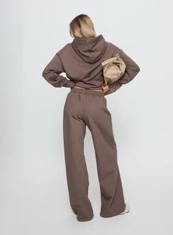 back view of model wearing Princess Polly All Day Straight Leg Sweatpants Mocha Mid Rise Pants Pants 