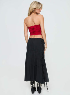 back view of model wearing Princess Polly Perky Maxi Skirt Black Maxi Skirts Skirts 