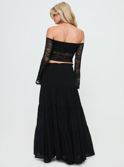 back view of model wearing Princess Polly Mya Maxi Skirt Black Maxi Skirts Skirts 