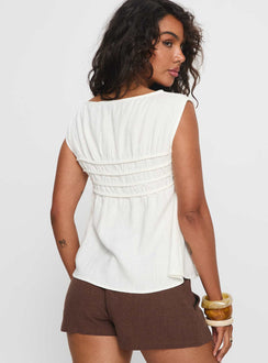 Alorie Textured Linen Blouse Top White