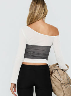 Norra Layered Off Shoulder Long Sleeve Top Grey / White