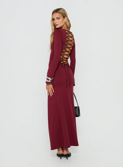 Henrieta Lace Up Maxi Dress Burgundy