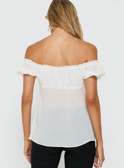 Elenah Chiffon Off Shoulder Babydoll Top White