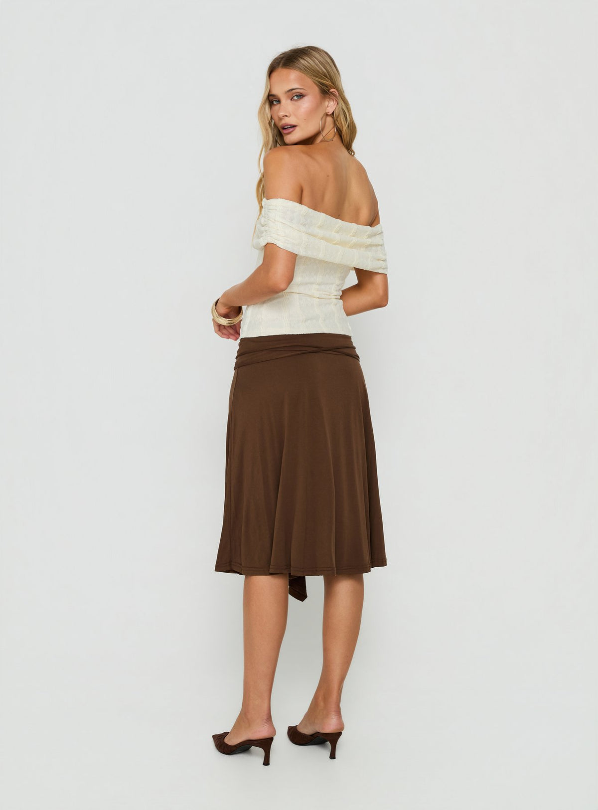 Joaney Tie Side Jersey Midi Skirt Chocolate